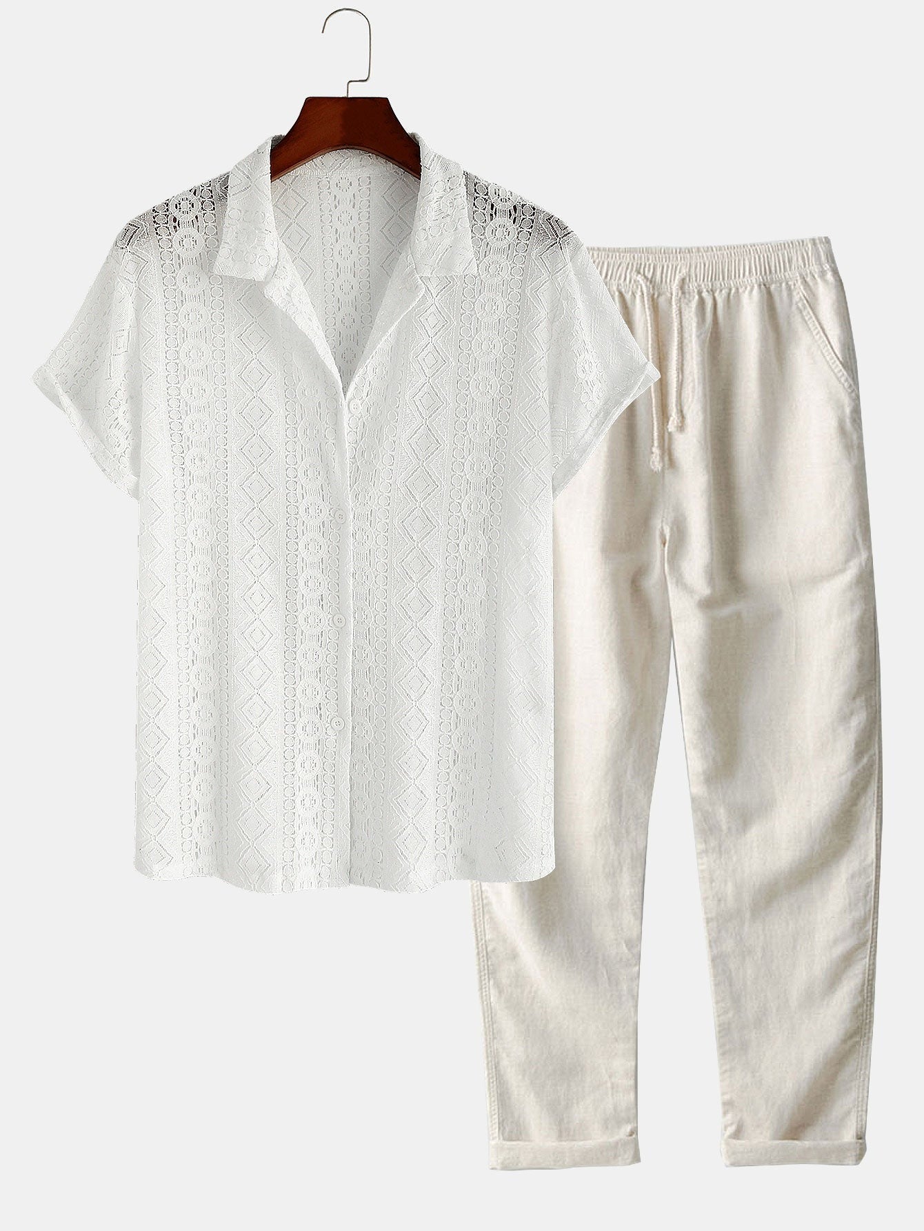 Men's Shirt & Straight Leg Linen Pants HZXYSET06