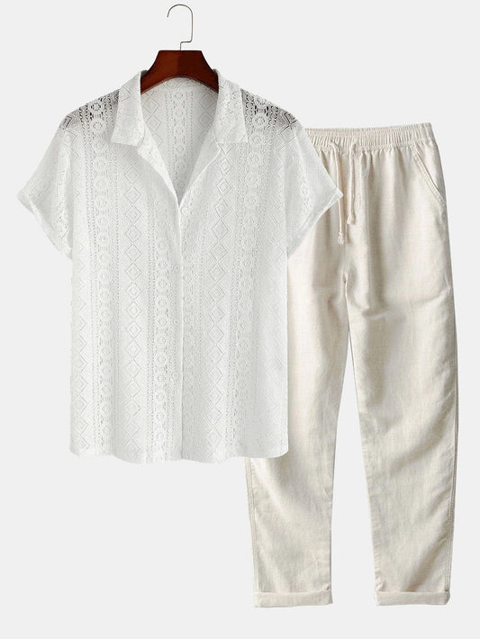 Men's Shirt & Straight Leg Linen Pants HZXYSET06