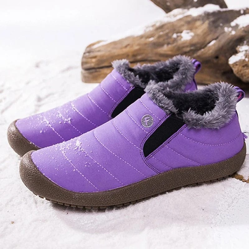 Women Waterproof Fur Lining Slip On Snow Boots