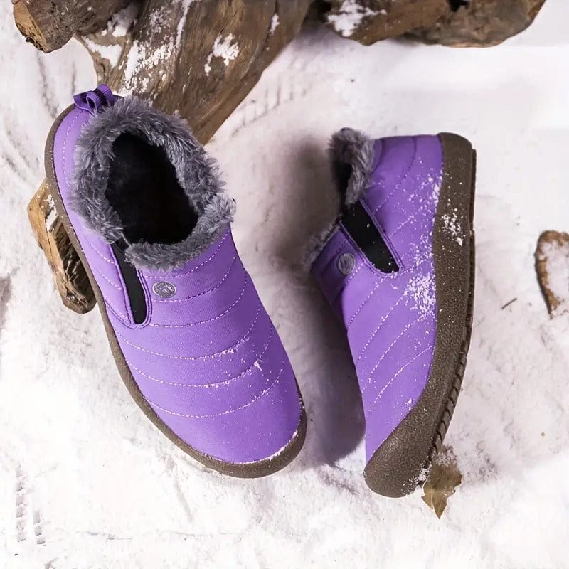 Women Waterproof Fur Lining Slip On Snow Boots