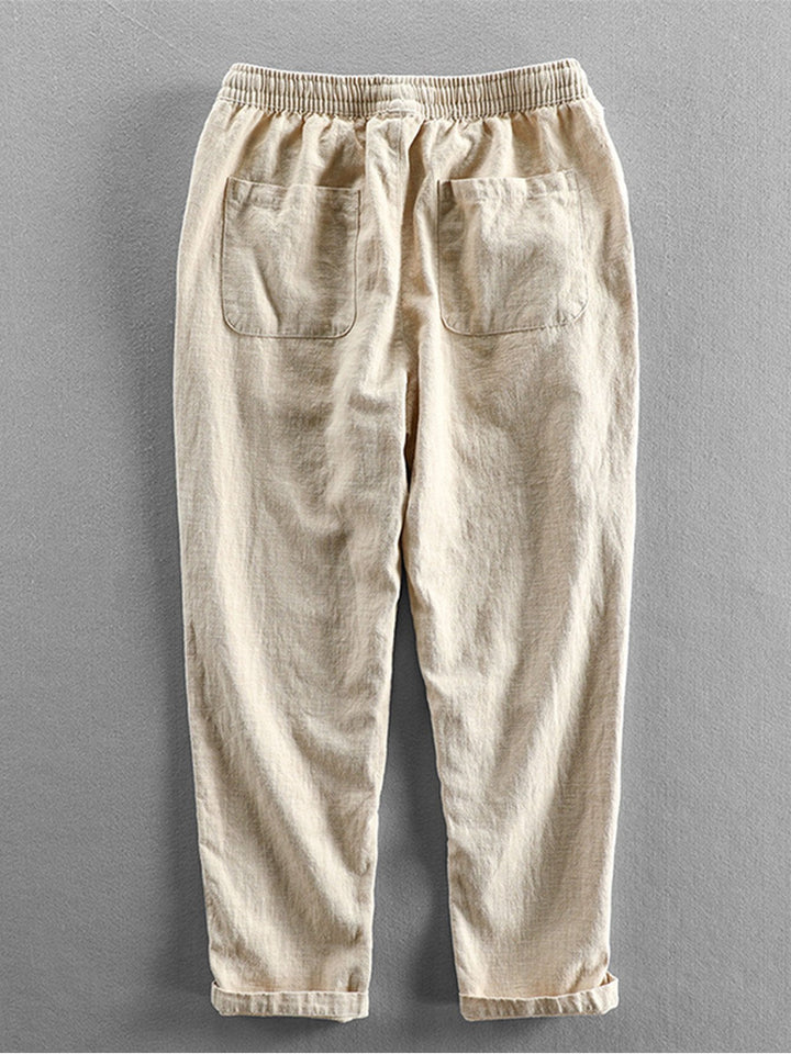 Linen Look Short Sleeve Stand Collar Shirt & Linen Cotton Blend Cropped Pants