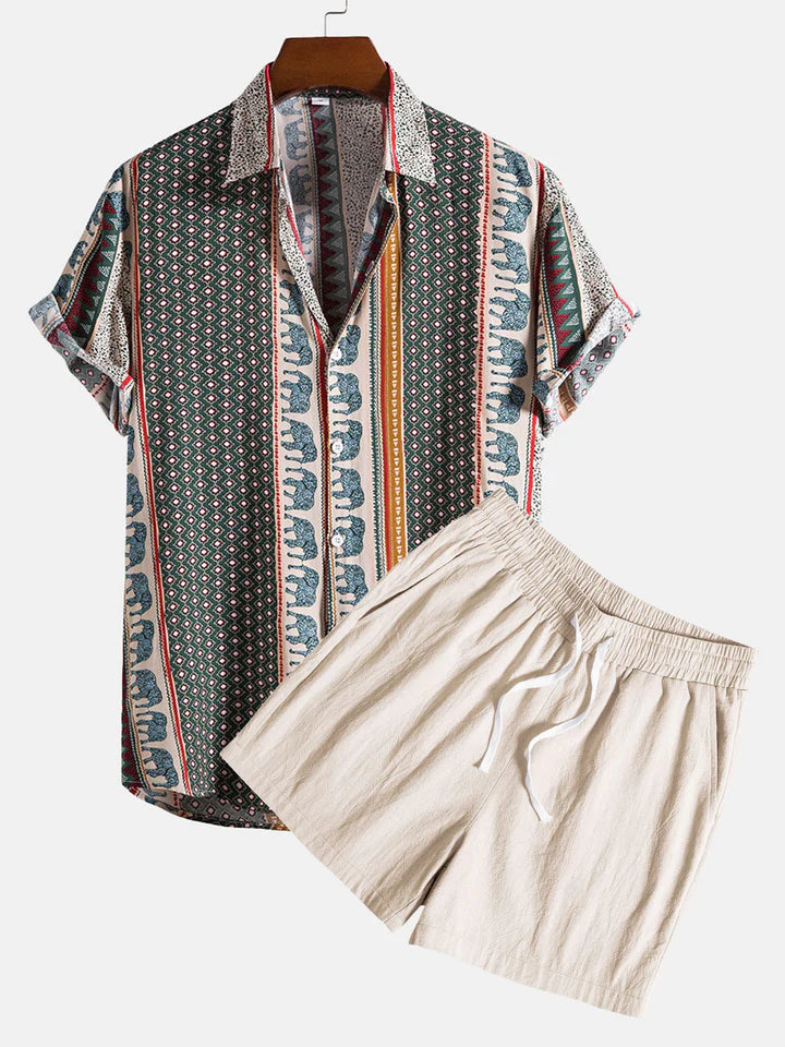 Elephant Geometric Print Shirt & Men's Shorts