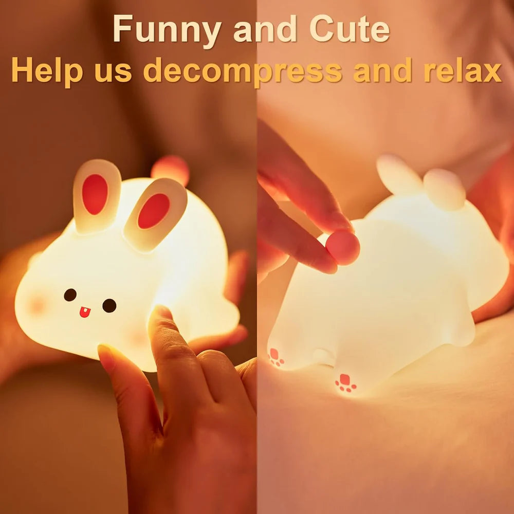 Rabbit Night Light for Kids,Cute Silicone Baby lamp, Dimmable Light up Bunny, Nursery Night lamp,Rechargeable Bunny Nightlight, Bedside Lamp for Breastfeeding