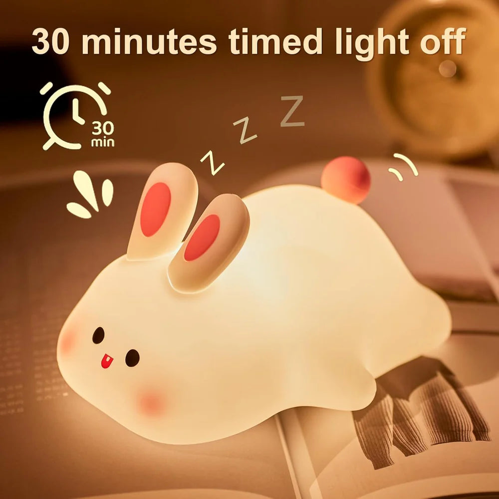 Rabbit Night Light for Kids,Cute Silicone Baby lamp, Dimmable Light up Bunny, Nursery Night lamp,Rechargeable Bunny Nightlight, Bedside Lamp for Breastfeeding