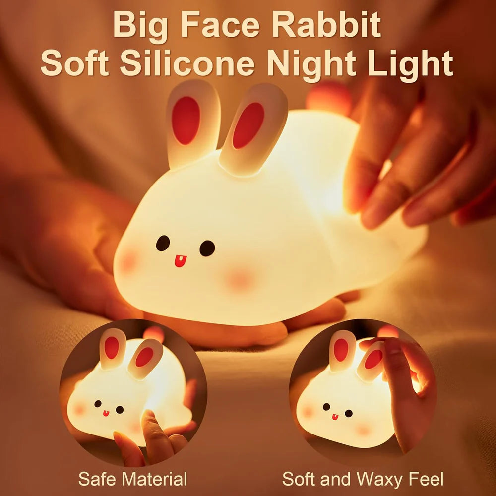 Rabbit Night Light for Kids,Cute Silicone Baby lamp, Dimmable Light up Bunny, Nursery Night lamp,Rechargeable Bunny Nightlight, Bedside Lamp for Breastfeeding