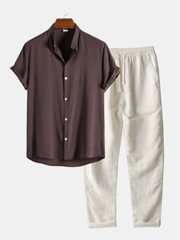 Men's Shirt & Straight Leg Linen Pants HZXYSET02