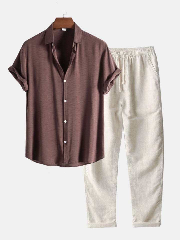 Men's Shirt & Straight Leg Linen Pants HZXYSET03