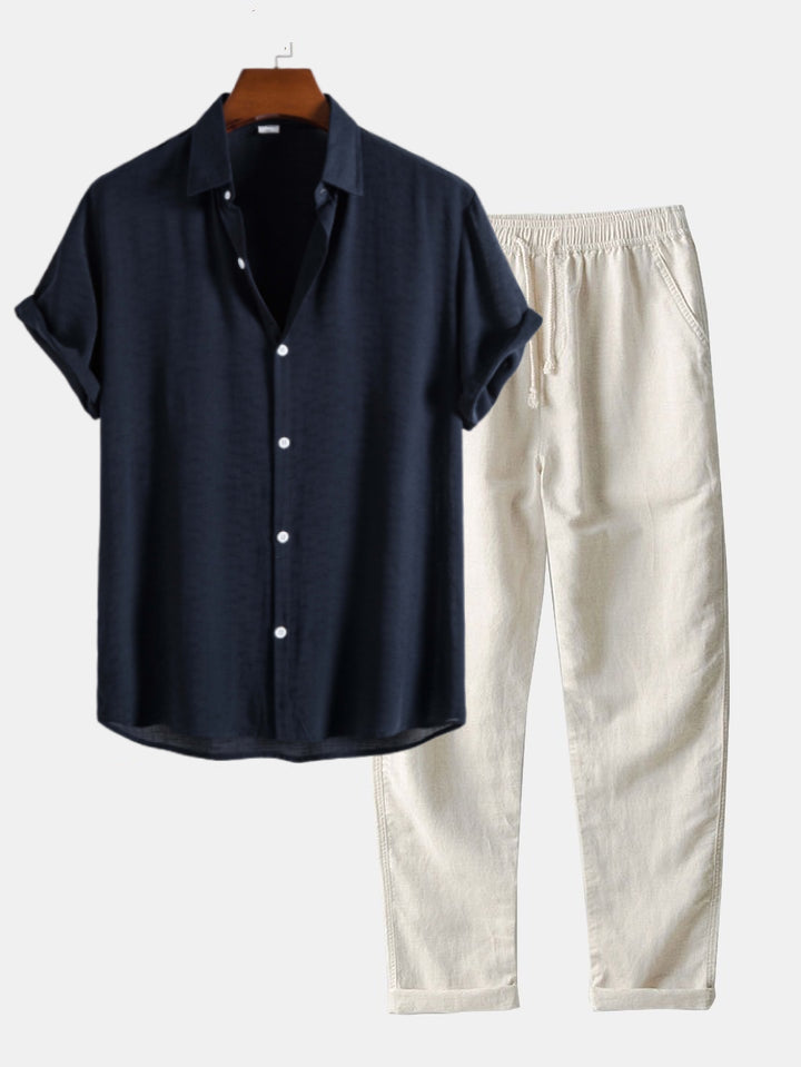 Men's Shirt & Straight Leg Linen Pants HZXYSET03