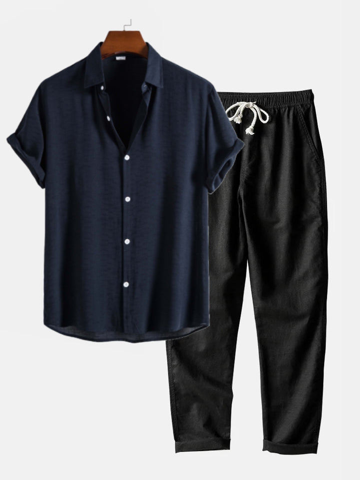 Men's Shirt & Straight Leg Linen Pants HZXYSET03