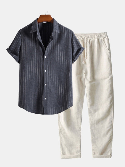 Men's Shirt & Straight Leg Linen Pants HZXYSET05