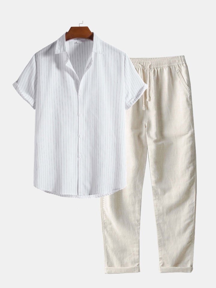 Men's Shirt & Straight Leg Linen Pants HZXYSET05