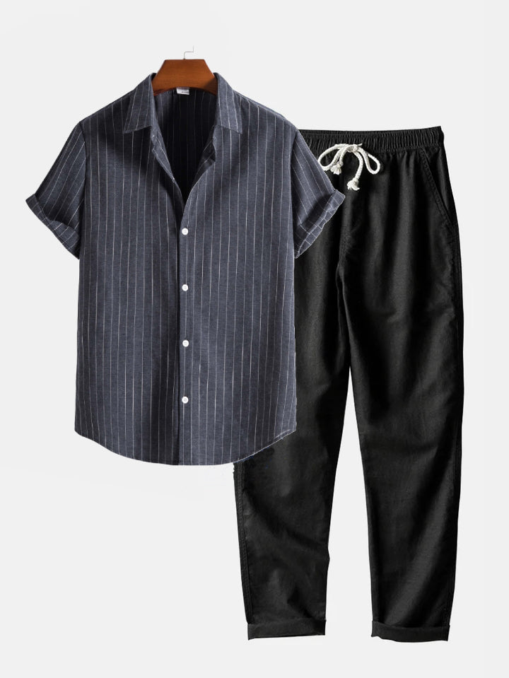 Men's Shirt & Straight Leg Linen Pants HZXYSET05