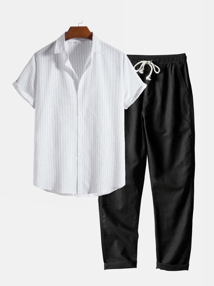 Men's Shirt & Straight Leg Linen Pants HZXYSET05