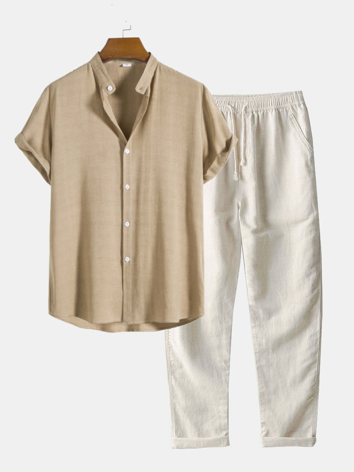 Men's Shirt & Straight Leg Linen Pants HZXYSET02