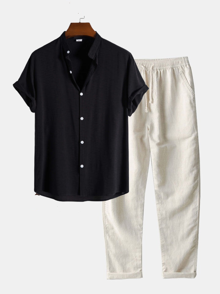 Men's Shirt & Straight Leg Linen Pants HZXYSET02