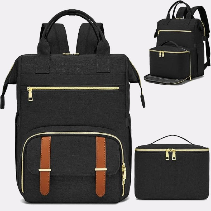 Black Lunch Backpack for Women – 2-in-1 with Detachable Insulated Lunch Box