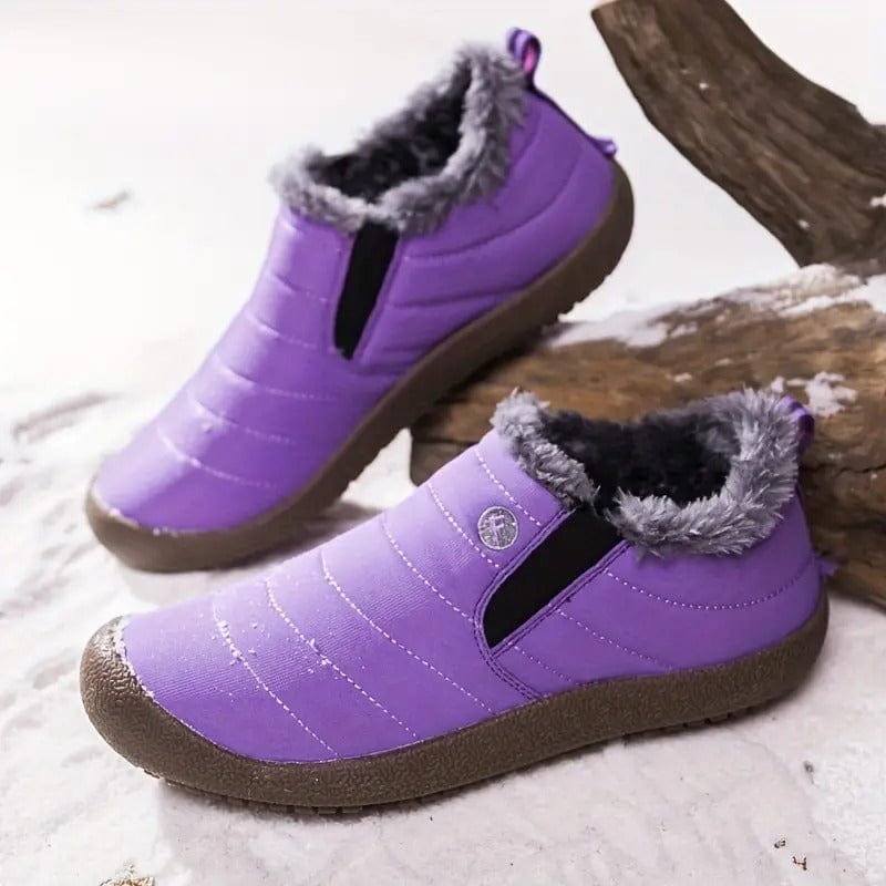 Women Waterproof Fur Lining Slip On Snow Boots