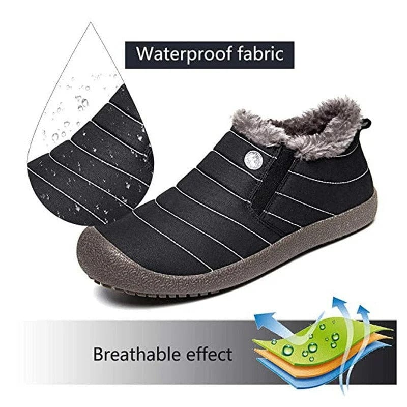 Women Waterproof Fur Lining Slip On Snow Boots