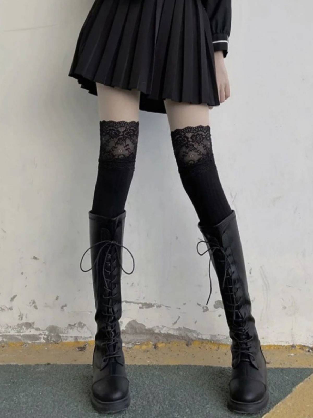 Women's Lace Over-the-Knee Thigh High Socks - Thickened Cotton Stockings with Boots for Fall and Winter