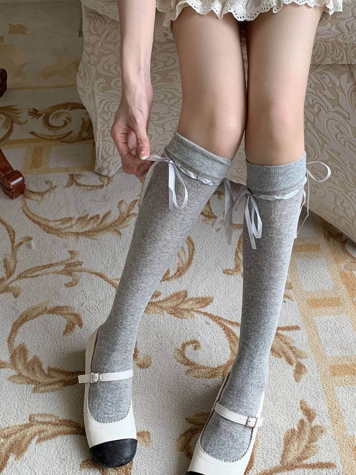 Women's Over-the-Knee Cotton Socks with Bow