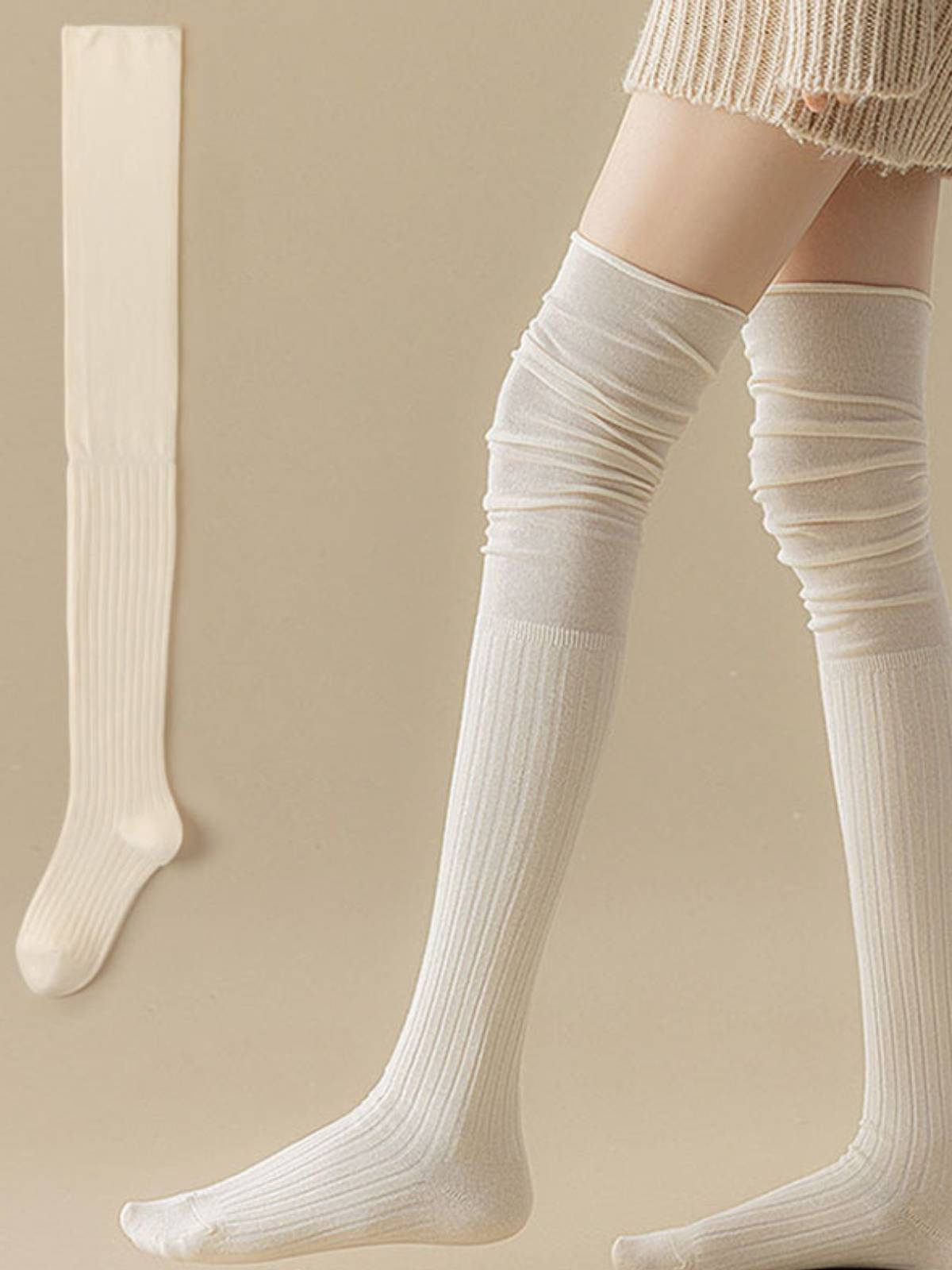 Women's Over-the-Knee Socks - White Cotton Thigh-High Boot Socks