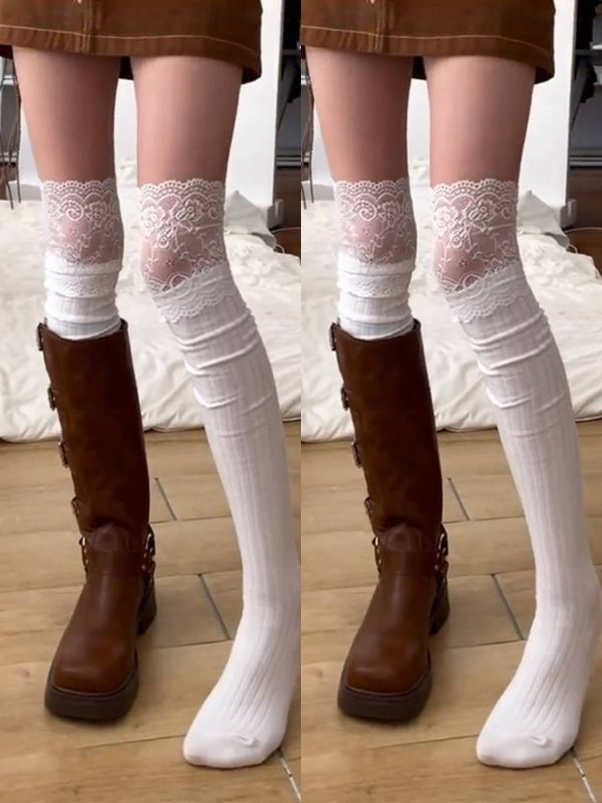 Women's Lace Over-the-Knee Thigh High Socks - Thickened Cotton Stockings with Boots for Fall and Winter