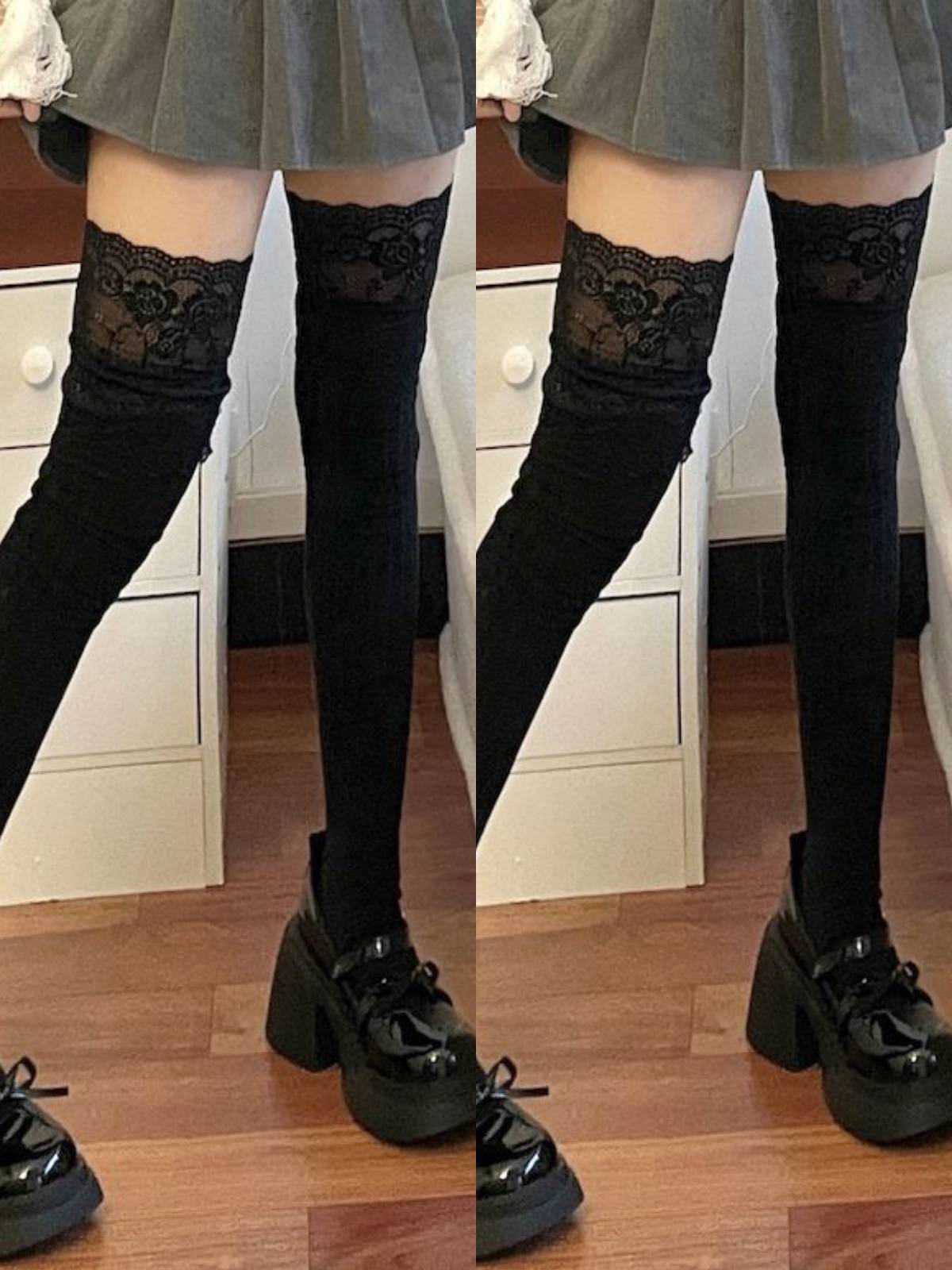 Women's Lace Over-the-Knee Thigh High Socks - Thickened Cotton Stockings with Boots for Fall and Winter