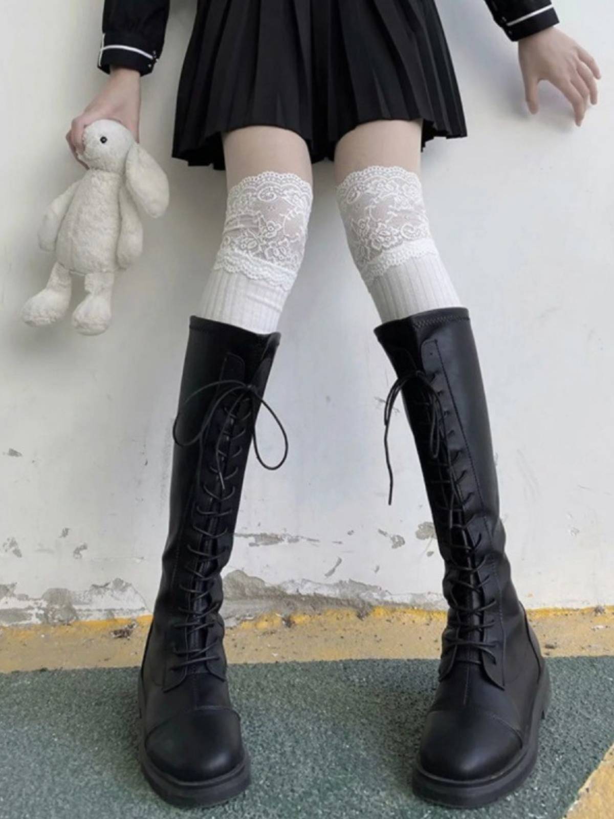 Women's Lace Over-the-Knee Thigh High Socks - Thickened Cotton Stockings with Boots for Fall and Winter