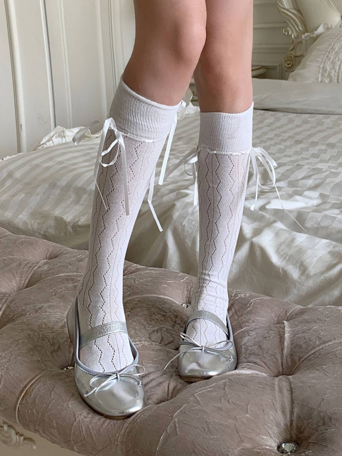 Women's Over-the-Knee Cotton Socks with Bow