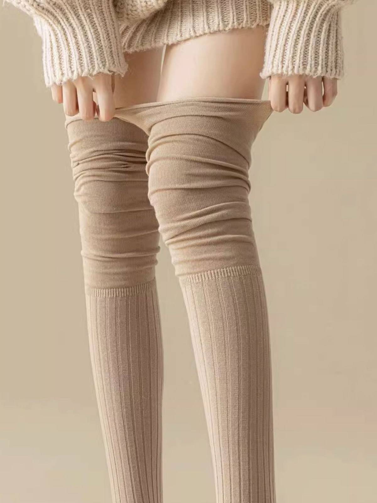 Women's Over-the-Knee Socks - White Cotton Thigh-High Boot Socks