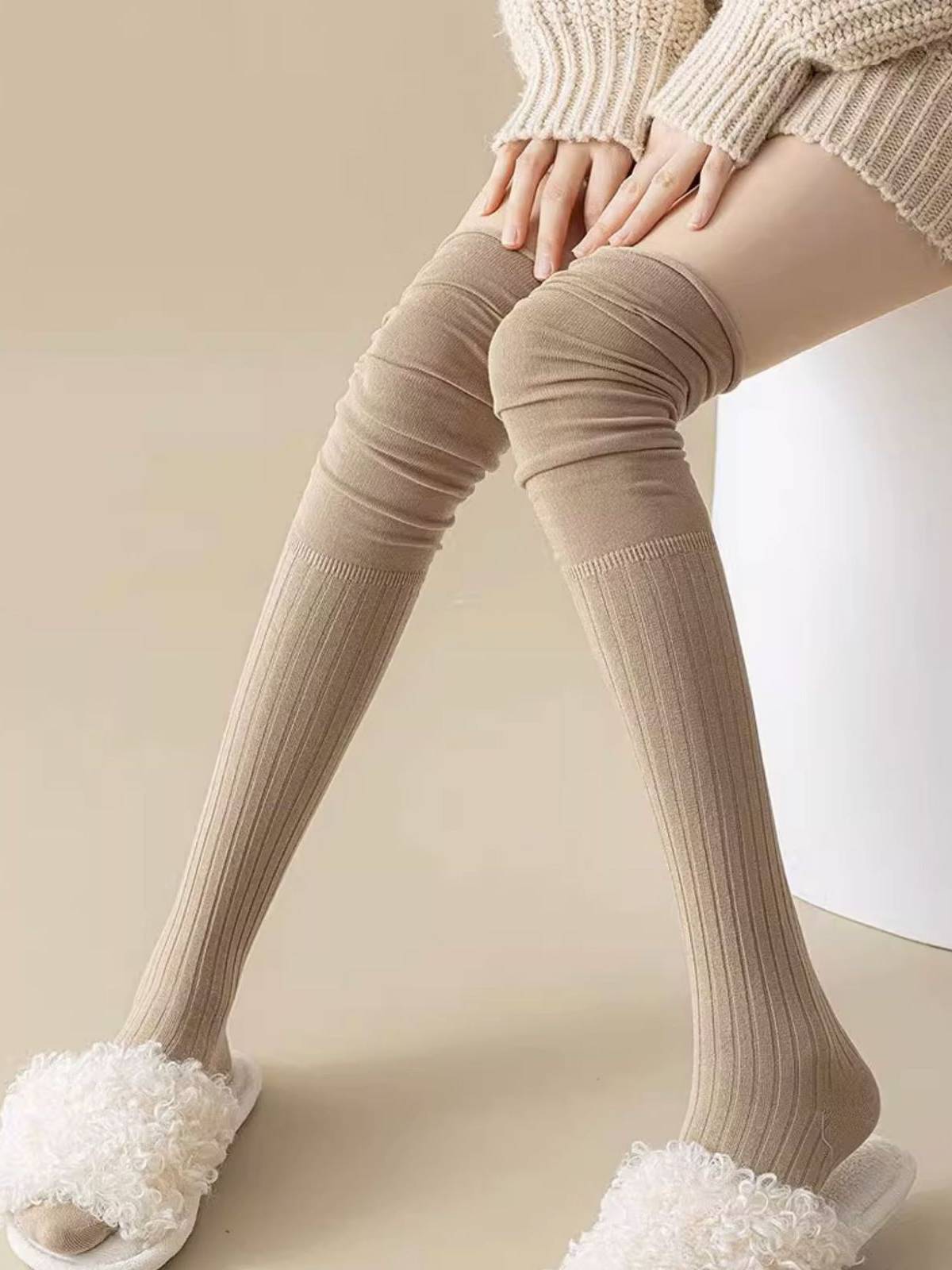 Women's Over-the-Knee Socks - White Cotton Thigh-High Boot Socks