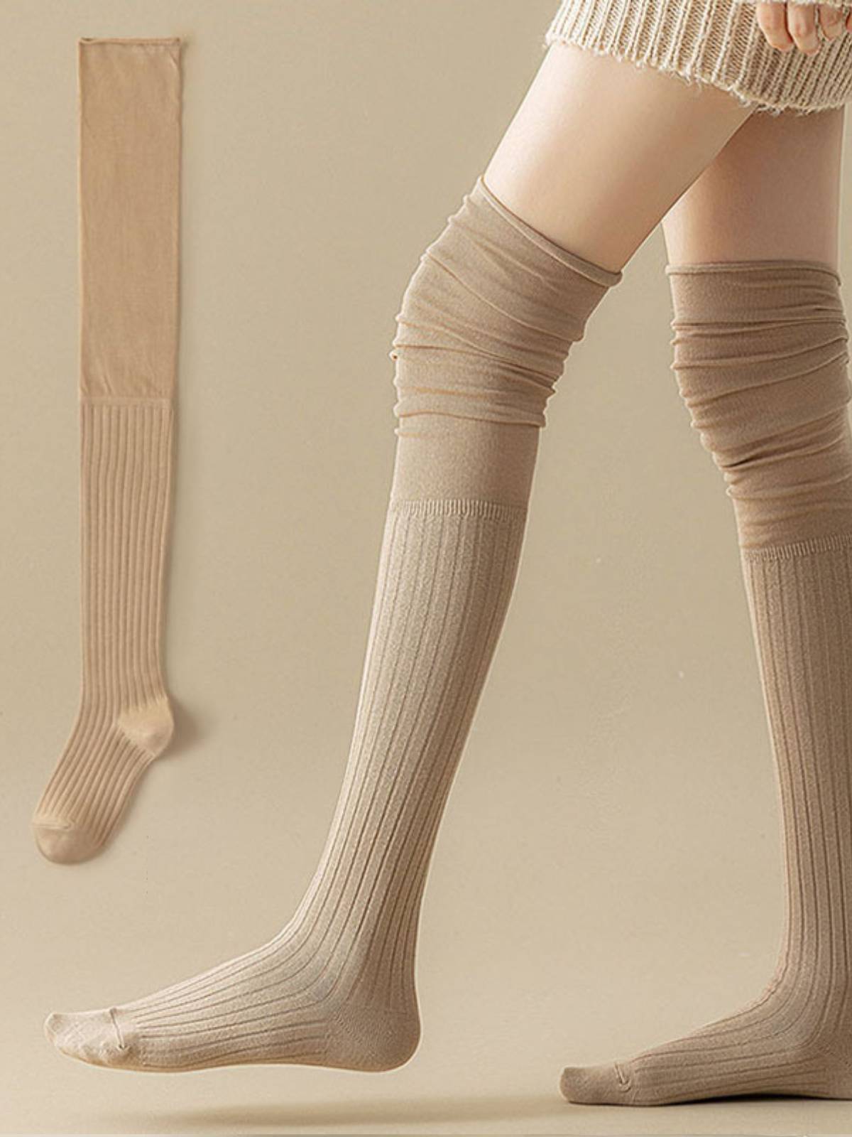 Women's Over-the-Knee Socks - White Cotton Thigh-High Boot Socks