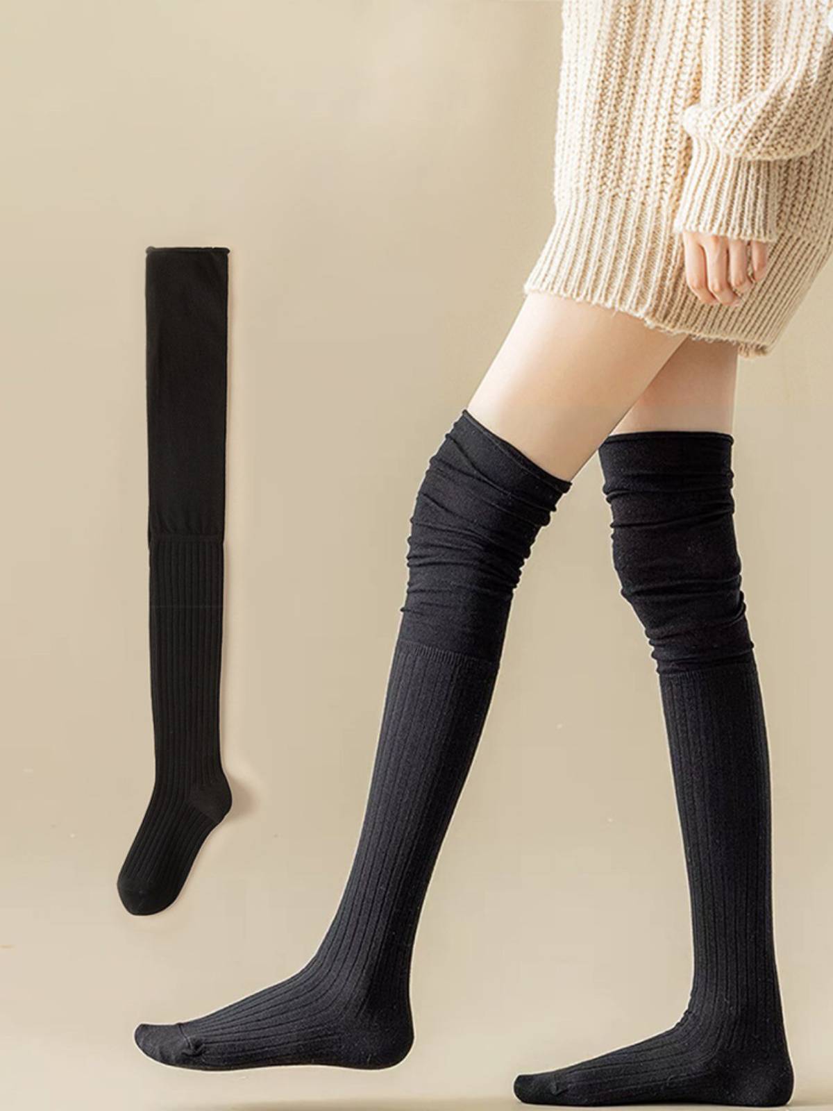 Women's Over-the-Knee Socks - White Cotton Thigh-High Boot Socks