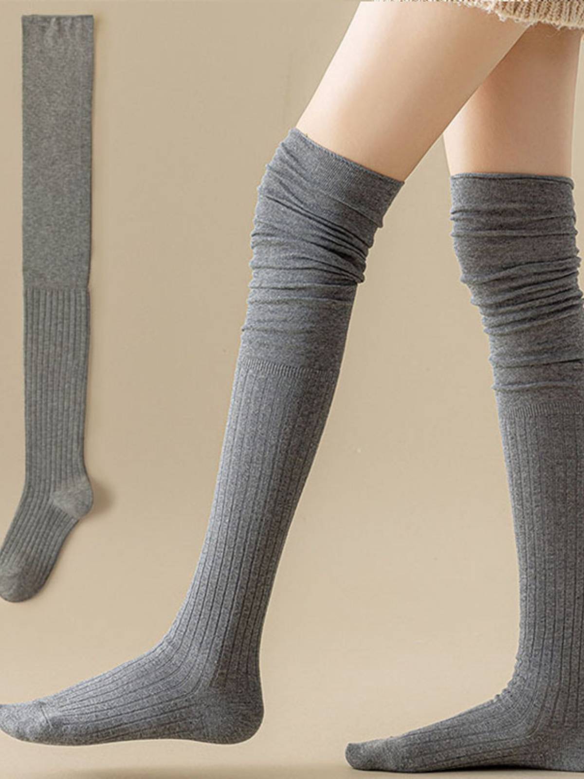 Women's Over-the-Knee Socks - White Cotton Thigh-High Boot Socks