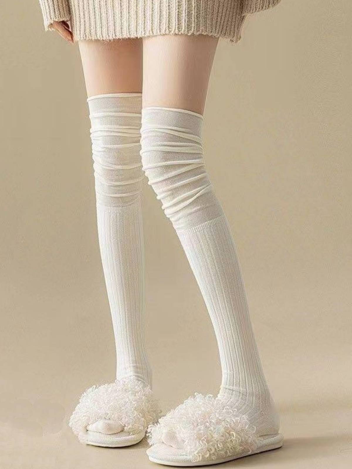 Women's Over-the-Knee Socks - White Cotton Thigh-High Boot Socks