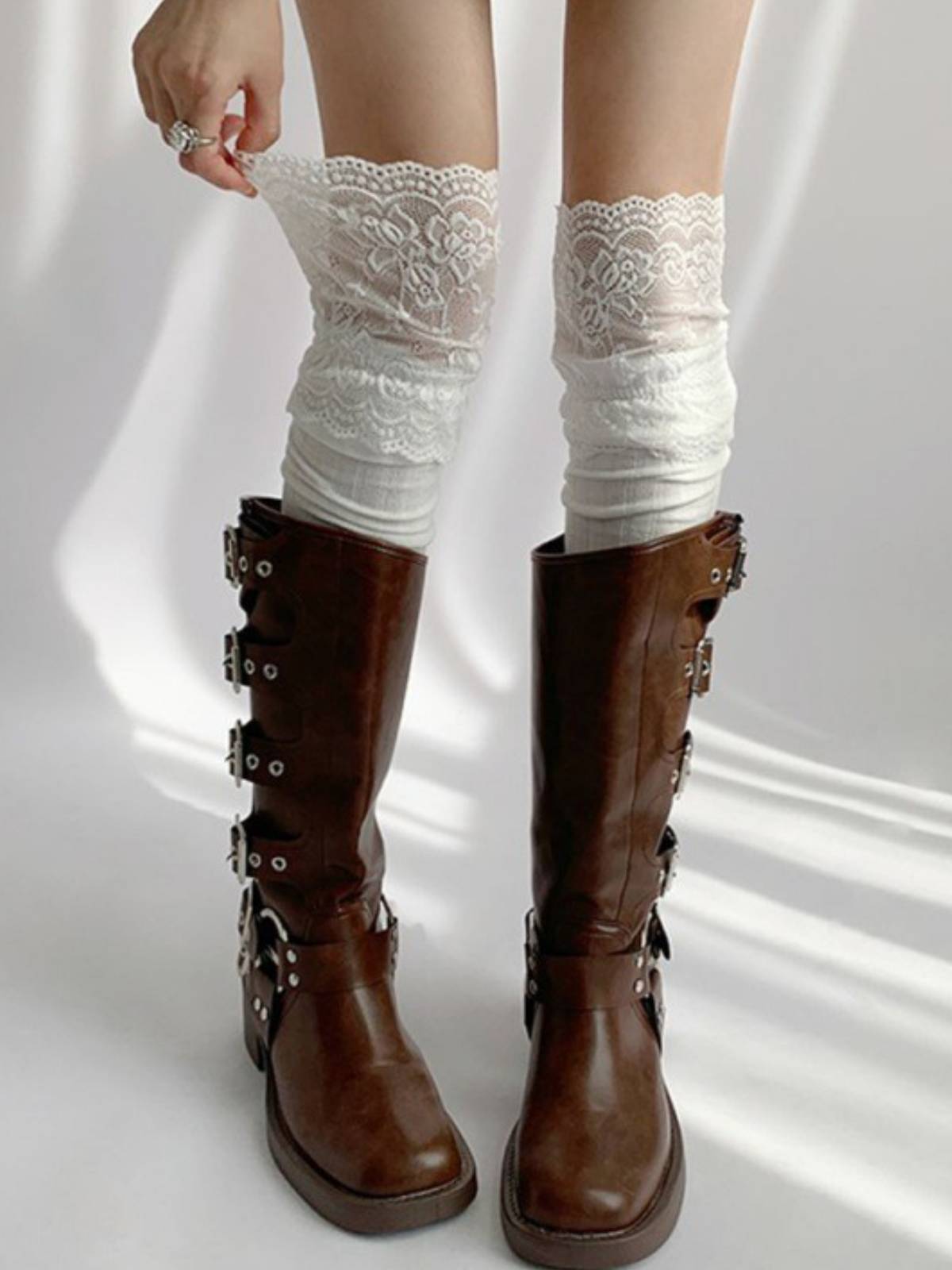 Women's Lace Over-the-Knee Thigh High Socks - Thickened Cotton Stockings with Boots for Fall and Winter