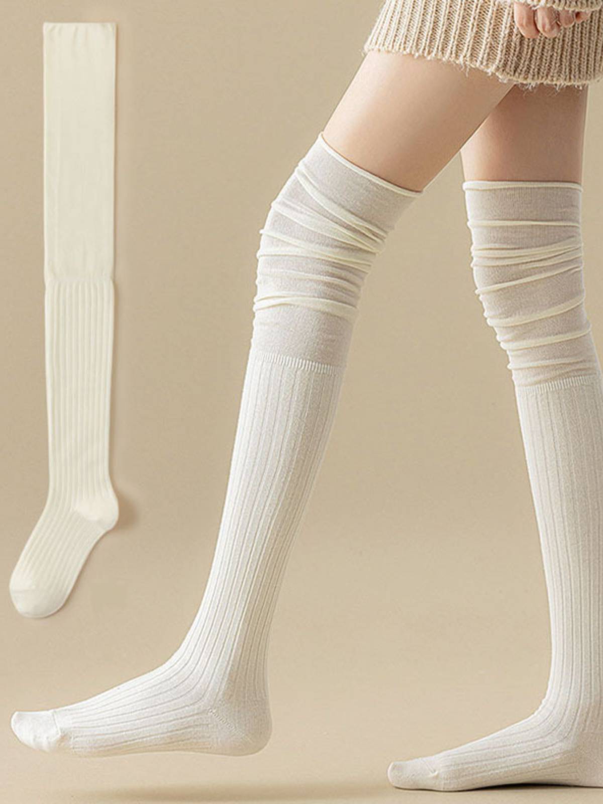 Women's Over-the-Knee Socks - White Cotton Thigh-High Boot Socks