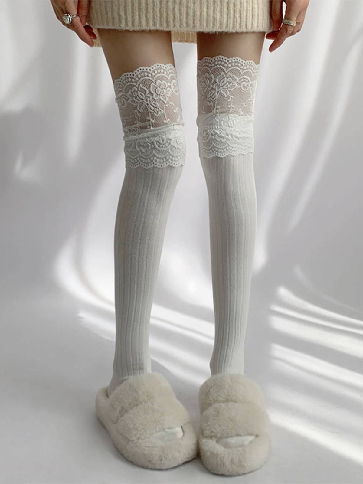 Women's Lace Over-the-Knee Thigh High Socks - Thickened Cotton Stockings with Boots for Fall and Winter