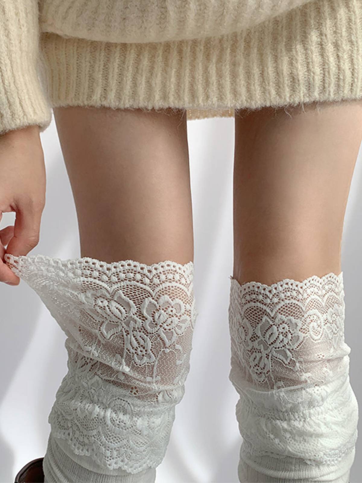 Women's Lace Over-the-Knee Thigh High Socks - Thickened Cotton Stockings with Boots for Fall and Winter