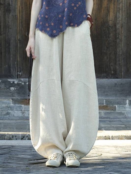 Comfortable Women's Linen Pants with Pockets Loose Fit Casual Linen Pants for Summer