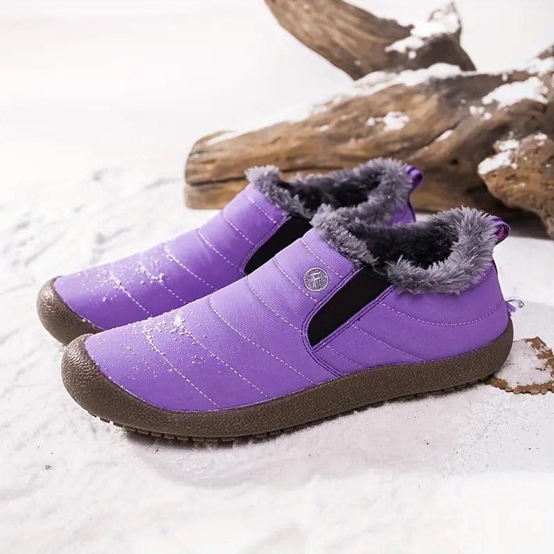 Women Waterproof Fur Lining Slip On Snow Boots