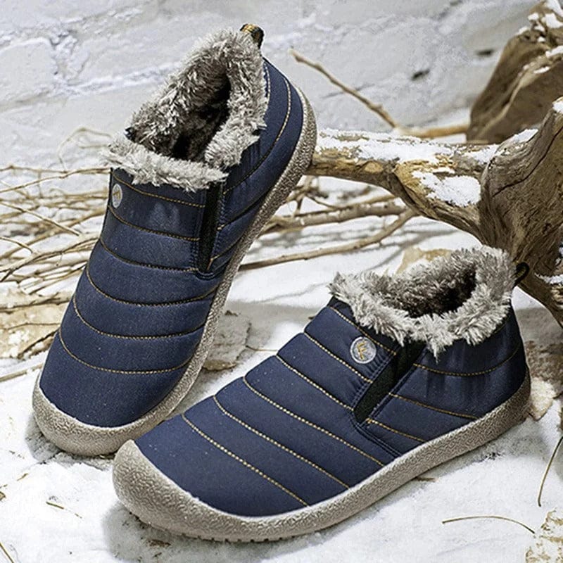 Women Waterproof Fur Lining Slip On Snow Boots