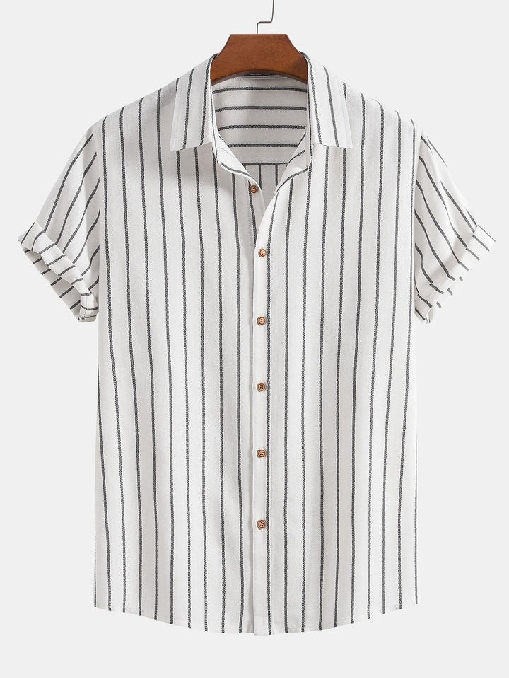 Cotton Blend Striped Button Up Shirt